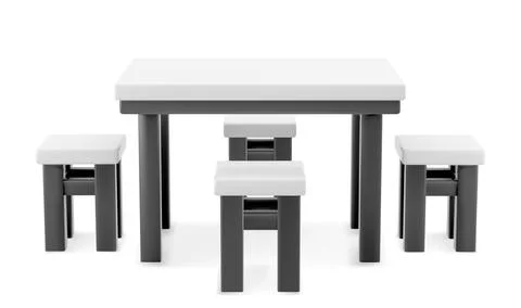 3D table and chairs isolated on white background Illustrazione stock
