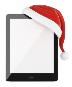 3D Tablet with blank screen and Santa Slaus hat Stock Illustration