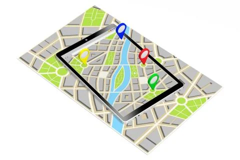 3D tablet, map - destinations concept Stock Illustration
