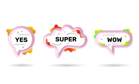 3d talk balloon for idea, speech bubbles. Wow super and yes dialogue messages Stock-Illustration
