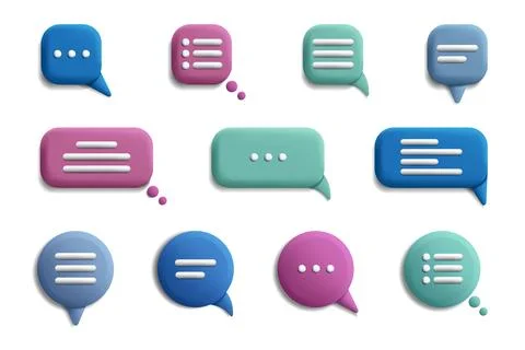 3d talk bubbles. Realistic buttons for speech and quotes, copy space for text Stock Illustration