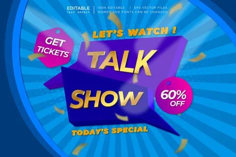 3D Talk Show Editable Text Effect Entertainment Event Vector EPS Stock Illustration