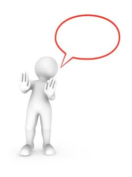 3d talking man with speech bubble refuses something. He says no. Stock Illustration