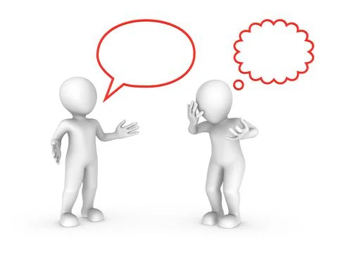 3d talking people with speech bubble and tinnk cloud above. Stock Illustration