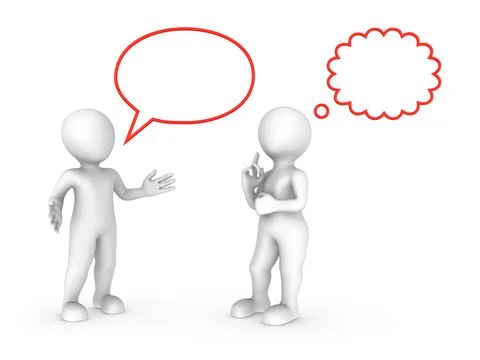 3d talking people with speech bubble and tinnk cloud above. Stock Illustration