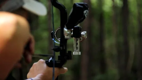 3D target archery aiming and shooting  Stock Footage 171996570