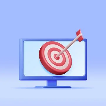 3D Target with Arrow in Center on Computer Screen Illustrazione stock