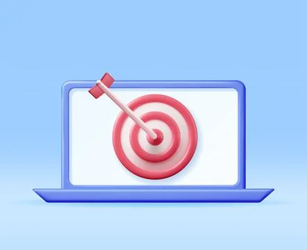 3D Target with Arrow in Center on Computer Screen Illustrazione stock
