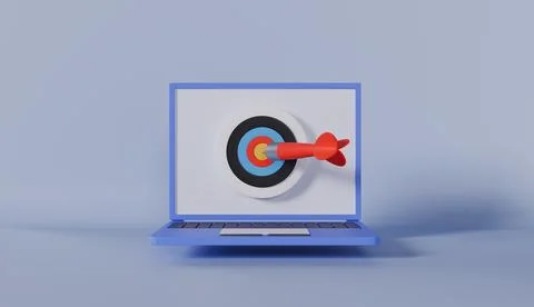 3D Target with Arrow in Center on Computer Screen, Render Dartboard Stock Illustration
