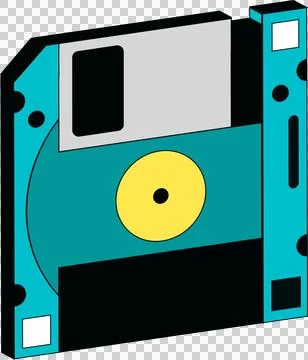 3D teal floppy disk is being shown on transparent backdrop with silver shutter Stock Illustration