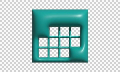 3D teal square grid icon. Abstract glossy geometric shape for digital inter.. Stock Illustration