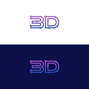 3D Tech Circuit Letter Logo with Blue Purple Gradient in Two Color Variations Stock Illustration