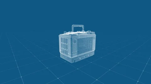 3D Technical Blueprint Visualization of Electronic Device on Grid Background Stock Footage 341375617