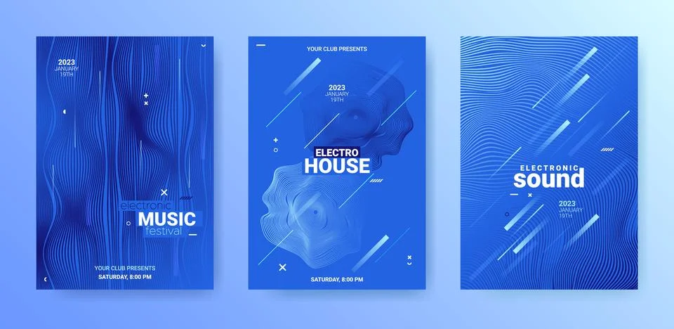 3d Techno Sound Flyer. Electronic Music Poster. Party Dance Cover. Illustrazione stock