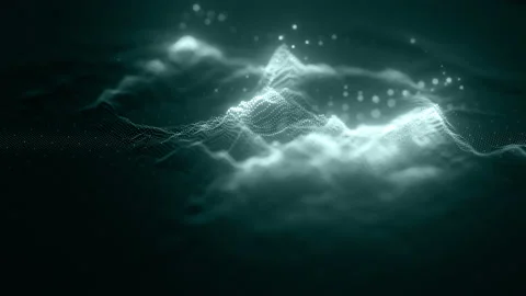 3d technological hologram, Abstract waving surface from many glowing particles Stock Footage 145608022