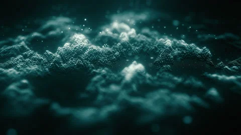 3d technological hologram, Abstract waving surface from many glowing particles Stock Footage 145608287