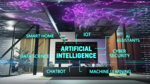 3d technology animation of television turning on with ai title Video stock 306491956