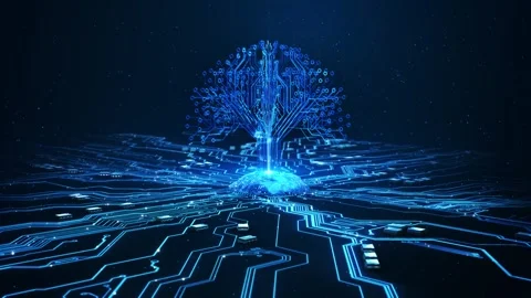 3D Technology background Dark cyberspace circuit board Cloud hi-tech light lines Stock Footage 341902961