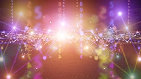 3d technology digital background. Abstract neon cyber lines and grid on color 스톡 일러스트