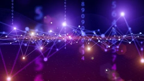 3d technology digital background. Abstract neon cyber lines and grid on color 스톡 일러스트