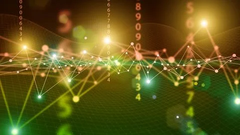 3d technology digital background. Abstract neon cyber lines and grid on color Stock Illustration