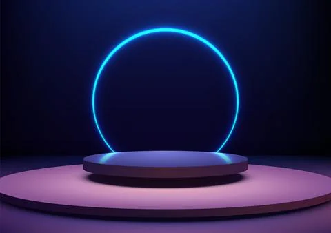 3D Technology Display with Neon Blue Light Above Circular Platform, Perfect.. Stock Illustration