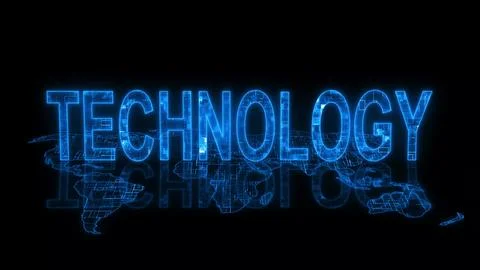 3d technology text technology earth map blue glowing Stock Photos