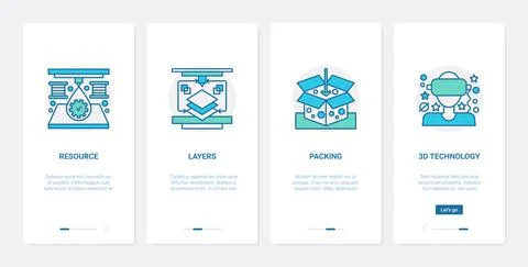 3d technology virtual glasses UX, UI onboarding mobile app page screen set Ilustração Stock