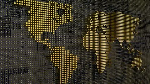 3d technology world map background. Digital globe network data concept. Business Illustrazione stock