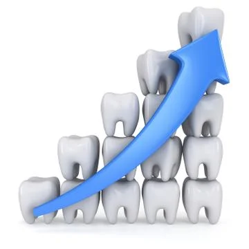 3d teeth bar graph with blue arrow Stock Illustration