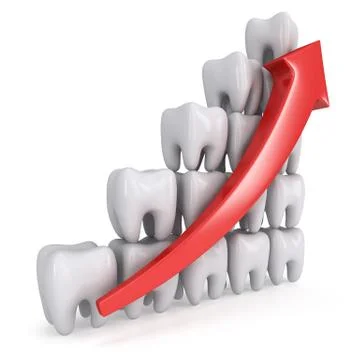 3d teeth bar graph with red arrow Stock Illustration