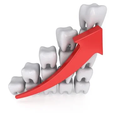3d teeth bar graph with red arrow Stock Illustration