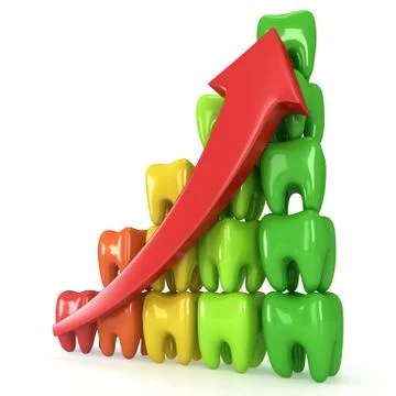 3d teeth bar graph with red arrow Иллюстрация