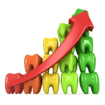 3d teeth bar graph with red arrow Stock Illustration