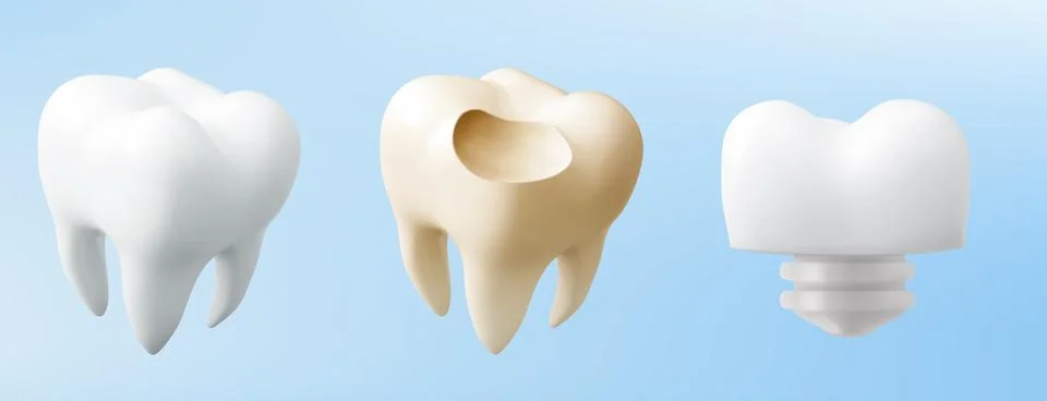 3D teeth icons set isolated on blue background Stock Illustration