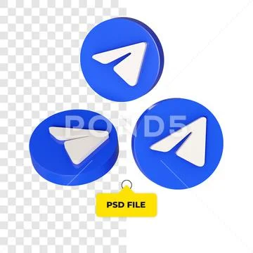 3D telegram icon all side PSD Template
