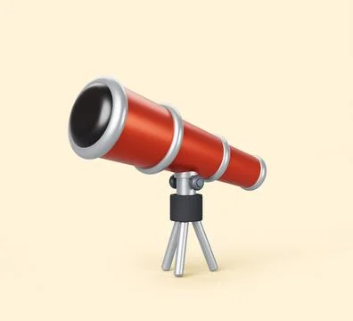 3d telescope on tripod for study astronomy, science discovery, watching stars Illustrazione stock