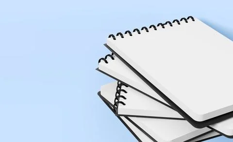 3d template of stack spiral notebook with white paper perspective view. Render Illustrazione stock