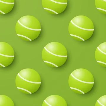 3d Tennis Ball Seamless Pattern, Vector Illustration. Green Vector Background 스톡 일러스트