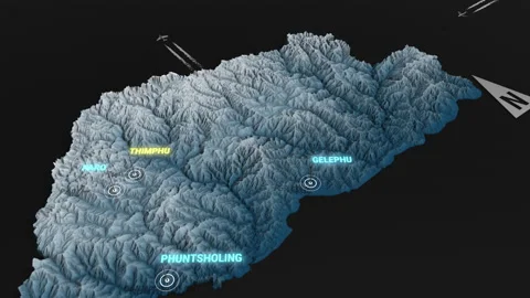 3d terrain map night Bhutan Stock Footage 161609376