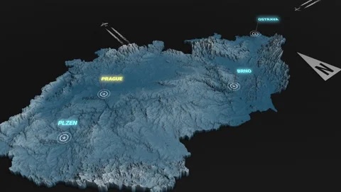 3d terrain map night Czech Republic Stock Footage 161594535