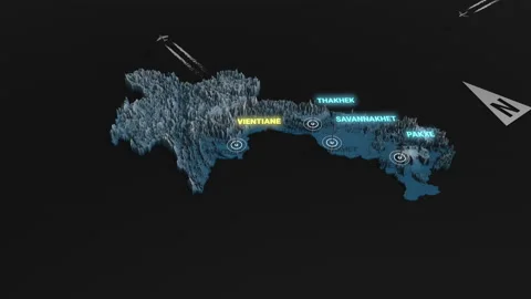 3d terrain map night Laos Stock Footage 161884470