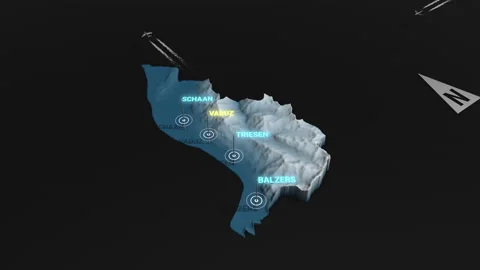 3d terrain map night Liechtenstein Stock Footage 161890280