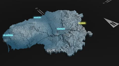 3d terrain map night Lithuania Stock Footage 161891842