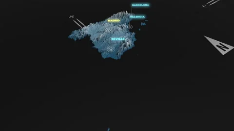 3d terrain map night Spain Stock Footage 163560488