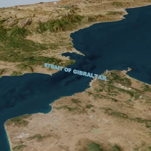 3D Terrain Strait of Gibraltar Geopolitical Maritime Route Square Stock Footage 337014336