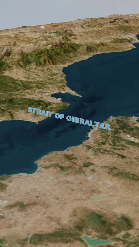 3D Terrain Strait of Gibraltar Geopolitical Maritime Route Vertical Stock Footage 337014337