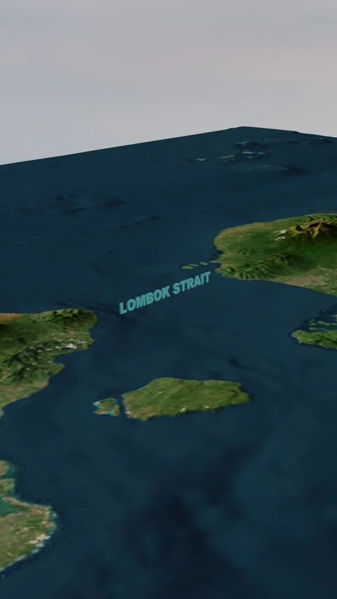 3D Terrain Visualization of Lombok Strait Maritime Shipping Lane 4K Vertical Stock Footage 335388399