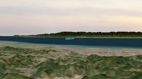 3D Terrain Visualization of the Taiwan Strait at Sunset Stock Footage 335027747