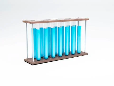3d Test tubes with blue liquid. Science concept. Stockillustratie
